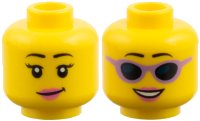 LEGO onderdeel Minifigure, Head Dual Sided Female Black Eyebrows, Dark Pink Lips, Eyelashes / Sunglasses with Medium Lavender Frames Pattern 3626pb1277