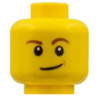 LEGO part Minifigure, Head Reddish Brown Eyebrows, White Pupils, Lopsided Smile and Medium Nougat Dimple Pattern 3626pb1286