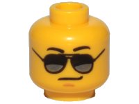 LEGO part Minifigure, Head Glasses with Black and Silver Sunglasses, Medium Nougat Chin Dimple, Smirk Pattern 3626pb1290