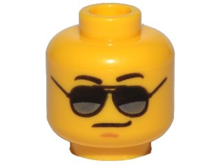 LEGO part Minifigure, Head Glasses with Black and Silver Sunglasses, Medium Nougat Chin Dimple, Smirk Pattern (3626pb1290)