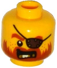 LEGO part Minifigure, Head Beard Dark Orange, Gold Teeth, Eye Patch Pattern 3626pb1304
