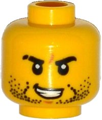LEGO part Minifigure, Head Beard Stubble, Black Eyebrows, Scar on Right Eyebrow, Open Mouth with Teeth Pattern 3626pb1330