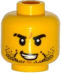 LEGO part Minifigure, Head Beard Stubble, Black Eyebrows, Scar on Right Eyebrow, Open Mouth with Teeth Pattern (3626pb1330)