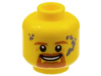 LEGO part Minifigure, Head Dark Orange Eyebrows, Goatee, and Moustache, Dark Bluish Gray Splotches, Open Mouth Smile with Teeth Pattern 3626pb1466