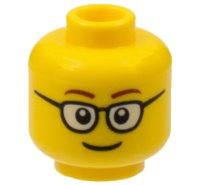 LEGO part Minifigure, Head Glasses Rounded with Brown Thin Eyebrows, Smile Pattern 3626pb1507