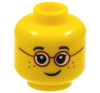 LEGO onderdeel Minifigure, Head Child Black Eyebrows, Single Eyelashes, Glasses with Red Round Frames, Freckles, Lopsided Grin Pattern 3626pb1565