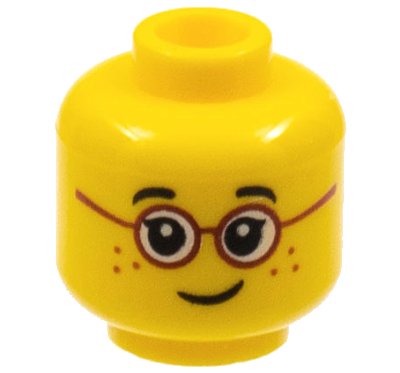 LEGO onderdeel Minifigure, Head Child Black Eyebrows, Single Eyelashes, Glasses with Red Round Frames, Freckles, Lopsided Grin Pattern (3626pb1565)