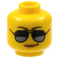 LEGO part Minifigure, Head Female Black Eyebrows, Sunglasses with Dark Silver Reflections, Medium Nougat Lips, Smirk Pattern 3626pb1778