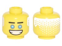 LEGO part Minifigure, Head Black Straight Eyebrows, Dark Azure Eyes, Wide Open Mouth Grin, White Hair on Back Pattern (Zane) 3626pb1876