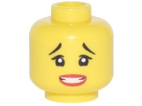 LEGO part Minifigure, Head Female Black Thin Raised Eyebrows, Red Lips, and Open Mouth Clenched Teeth Pattern 3626pb1877