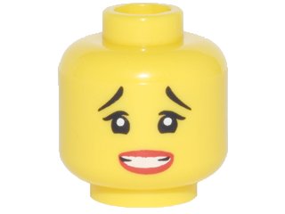 LEGO part Minifigure, Head Female Black Thin Raised Eyebrows, Red Lips, and Open Mouth Clenched Teeth Pattern (3626pb1877)