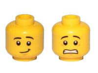 LEGO onderdeel Minifigure, Head Dual Sided Black Eyebrows, White Pupils, Scared / Lopsided Smile Pattern 3626pb1879