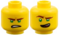 LEGO onderdeel Minifigure, Head Dual Sided Reddish Brown Eyebrows, Green Eyes, Lopsided Open Mouth Grin / Gritted Teeth Pattern (Lloyd) 3626pb1890