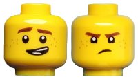 LEGO part Minifigure, Head Dual Sided Reddish Brown Eyebrows and Freckles, Lopsided Grin / Frown Pattern (Jay) 3626pb1892