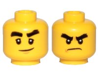 LEGO part Minifigure, Head Dual Sided Black Bushy Eyebrows, Smile / Angry Pattern (Cole) 3626pb1893