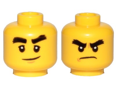 LEGO part Minifigure, Head Dual Sided Black Bushy Eyebrows, Smile / Angry Pattern (Cole) (3626pb1893)