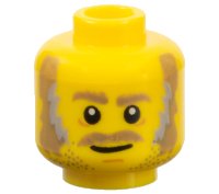LEGO onderdeel Minifigure, Head Dark Tan Eyebrows, Moustache, Dark Tan and Gray Sideburns, Stubble and White Pupils Pattern 3626pb1911