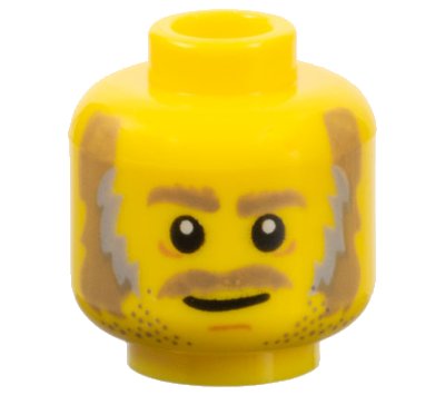 LEGO onderdeel Minifigure, Head Dark Tan Eyebrows, Moustache, Dark Tan and Gray Sideburns, Stubble and White Pupils Pattern (3626pb1911)