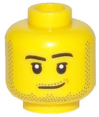 LEGO part Minifigure, Head Male Smirk, Peach Dimple, Pupils, Stubble Beard, Moustache, and Sideburns Pattern (3626pb1966)