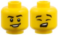 LEGO part Minifigure, Head Dual Sided Black Eyebrows, Wide Smile, Chin / Eyes Closed, Singing Pattern 3626pb1974