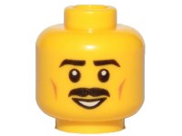 LEGO part Minifigure, Head Moustache Black, Black Eyebrows, Brown Cheek Lines, Smile, White Pupils Pattern 3626pb2054