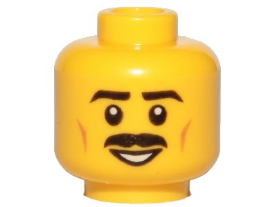 LEGO onderdeel Minifigure, Head Moustache Black, Black Eyebrows, Brown Cheek Lines, Smile, White Pupils Pattern (3626pb2054)