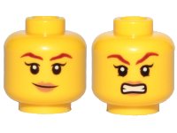 LEGO part Minifigure, Head Dual Sided Female Brown Eyebrows, Peach Lips, Smile / Angry Pattern (Skylor) - Hollow Stud 3626pb2245