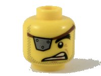 LEGO part Minifigure, Head Male Silver Eye Patch with Rivets, Raised Eyebrow, Copper Tooth, Stubble Pattern (MetalBeard) - Hollow Stud 3626pb2269