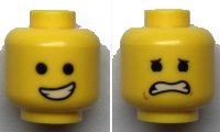 LEGO part Minifigure, Head Dual Sided Open Smile with Teeth / Eyebrows, Scared with Dimples Pattern - Hollow Stud 3626pb2281