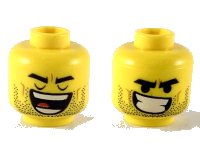 LEGO part Minifigure, Head Dual Sided Black Eyebrows, Stubble, Closed Eyes and Wide Open Mouth / Lopsided Grin with Teeth Pattern (Rex Dangervest) - Hollow Stud 3626pb2361