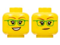 LEGO part Minifigure, Head Dual Sided Female Green Glasses, Smile / Closed Mouth Pattern - Hollow Stud 3626pb2377