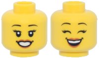 LEGO onderdeel Minifigure, Head Dual Sided Female Black Eyebrows, Eyelashes, Medium Nougat Lips, Smile, Teeth, Open Eyes / Closed Eyes Pattern - Hollow Stud 3626pb2379