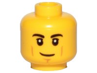 LEGO onderdeel Minifigure, Head Black Eyebrows, Upper Eyelids, Medium Nougat Cheek Lines and Chin Dimple, Lopsided Grin Pattern - Hollow Stud 3626pb2385