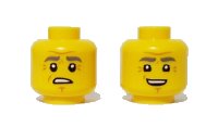 LEGO part Minifigure, Head Dual Sided Dark Bluish Gray Eyebrows, Wrinkles, Worried / Smile Pattern - Hollow Stud 3626pb2450