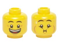 LEGO part Minifigure, Head Dual Sided Eyebrows, Crow's Feet, Open Mouth Big Smile / Queasy Expression with Sweat Drop Pattern - Hollow Stud 3626pb2491