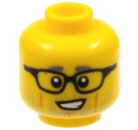 LEGO onderdeel Minifigure, Head Gray Eyebrows and Stubble, Medium Nougat Cheek Lines and Chin Dimple, Black Glasses Pattern - Hollow Stud 3626pb2534