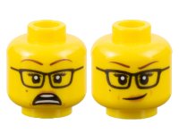 LEGO part Minifigure, Head Dual Sided Female Reddish Brown Eyebrows, Black Glasses, Nougat Lips, Beauty Mark, Scared / Lopsided Smile Pattern - Hollow Stud 3626pb2588
