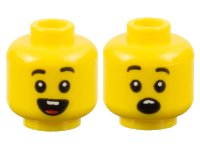 LEGO part Minifigure, Head Dual Sided Child Black Eyebrows, Open Mouth Smile with Buck Teeth and Tongue / Surprised Pattern - Hollow Stud 3626pb2648