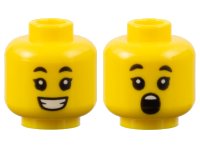 LEGO part Minifigure, Head Dual Sided Child Black Eyebrows, Single Eyelashes, Open Mouth Smile with Teeth / Surprised Pattern - Hollow Stud 3626pb2649