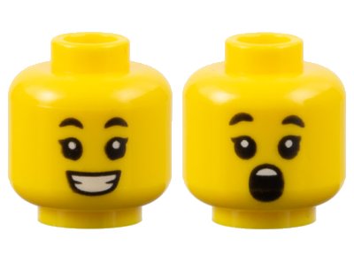 LEGO part Minifigure, Head Dual Sided Child Black Eyebrows, Single Eyelashes, Open Mouth Smile with Teeth / Surprised Pattern - Hollow Stud (3626pb2649)
