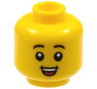 LEGO part Minifigure, Head Child Black Eyebrows, Nougat Freckles and Chin Dimple, Open Mouth Smile with Top Teeth and Red Tongue Pattern - Hollow Stud 3626pb2727