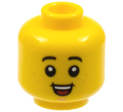 LEGO part Minifigure, Head Child Black Eyebrows, Nougat Freckles and Chin Dimple, Open Mouth Smile with Top Teeth and Red Tongue Pattern - Hollow Stud (3626pb2727)