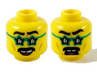 LEGO part Minifigure, Head Dual Sided Black Eyebrows and Moustache, Dark Turquoise Star Glasses, Gap in Teeth, Smile / Scared Pattern - Hollow Stud 3626pb2751