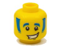 LEGO part Minifigure, Head Blue Eyebrows and Sideburns with Lopsided Grin with Teeth Pattern - Hollow Stud 3626pb2779