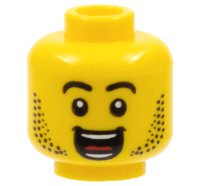 LEGO onderdeel Minifigure, Head Black Eyebrows, Beard, Open Mouth Grin, White Teeth, Red Tongue Pattern - Hollow Stud 3626pb2898