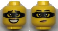 LEGO part Minifigure, Head Dual Sided Female Black Eyebrows and Mask, Medium Nougat Lips, and Open Mouth Smile with Teeth / Frown Pattern - Hollow Stud 3626pb2956