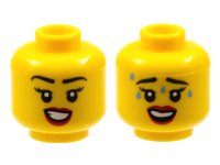 LEGO part Minifigure, Head Dual Sided Female Black Eyebrows, Red Lips, Smile with Teeth / Worried with Sweat Pattern - Hollow Stud 3626pb2958