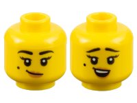 LEGO part Minifigure, Head Dual Sided Female Black Eyebrows and Beauty Mark, Medium Nougat Lips, Lopsided Grin / Surprised Pattern - Hollow Stud 3626pb2963
