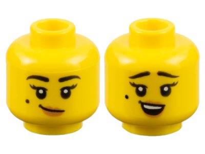 LEGO part Minifigure, Head Dual Sided Female Black Eyebrows and Beauty Mark, Medium Nougat Lips, Lopsided Grin / Surprised Pattern - Hollow Stud (3626pb2963)