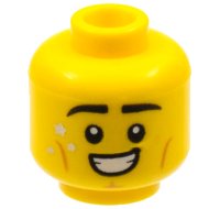 LEGO part Minifigure, Head Black Eyebrows, Gold Stars, Medium Nougat Cheek Lines and Cleft Chin, Smile with Teeth Pattern - Hollow Stud 3626pb2968